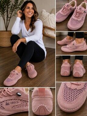 Stylish DBECK blush pink suede comfort sneakers featuring genuine suede uppers